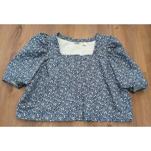 Levis Cropped Shirt Womens 2X Blue Floral Ditsy Puff Sleeve Cottagecore Feminine